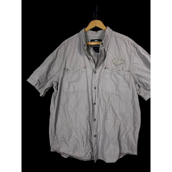 Harley Davidson Shirt Size XL Button Down Mens Gray Biker Grunge Spell Out - Picture 6 of 13